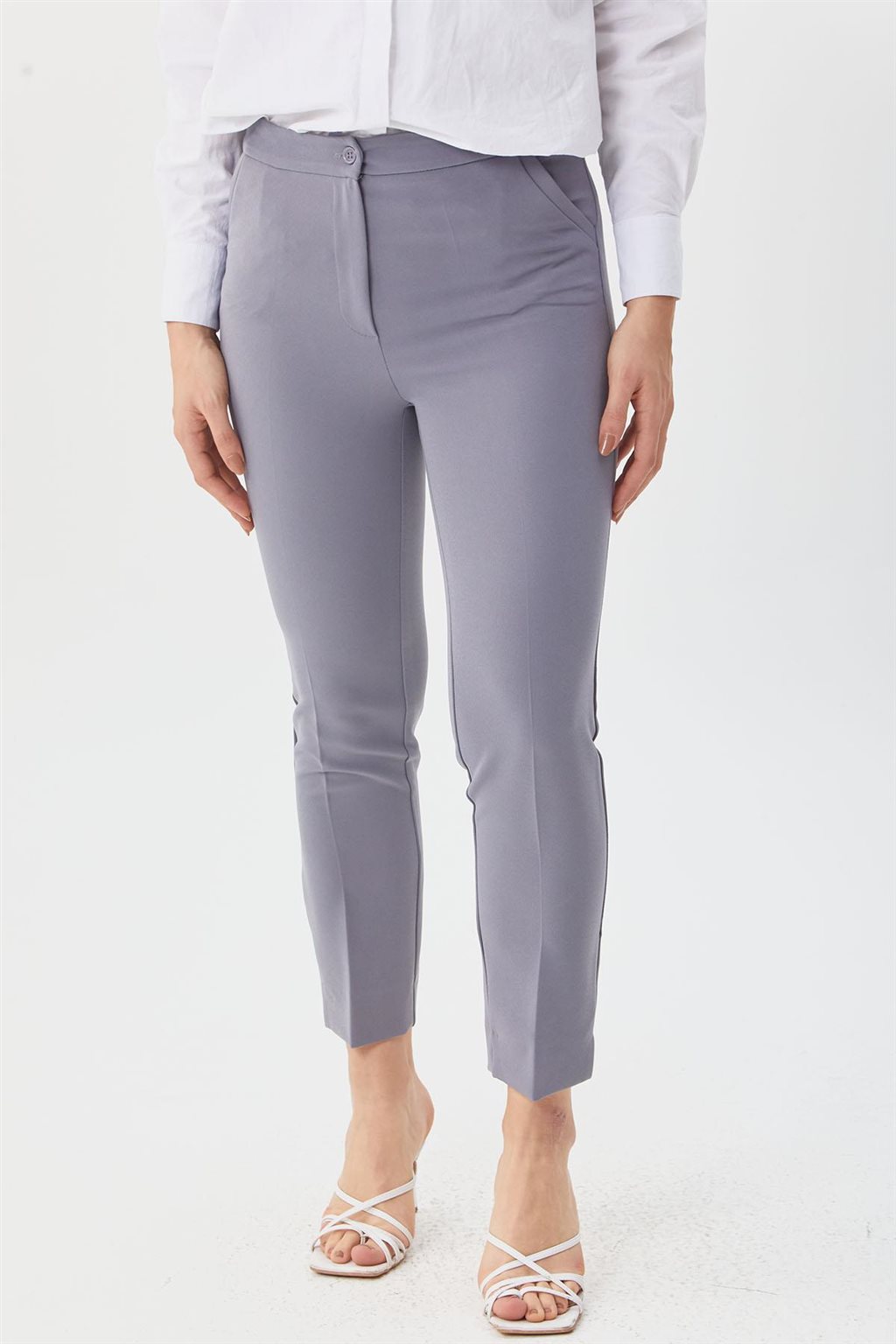 Slit Hem Skinny Pants Gray