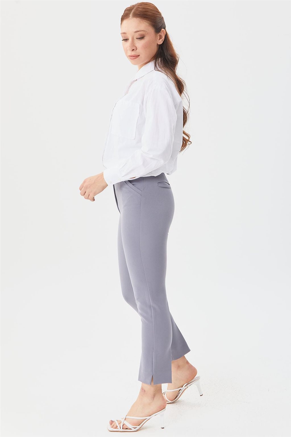 Slit Hem Skinny Pants Gray