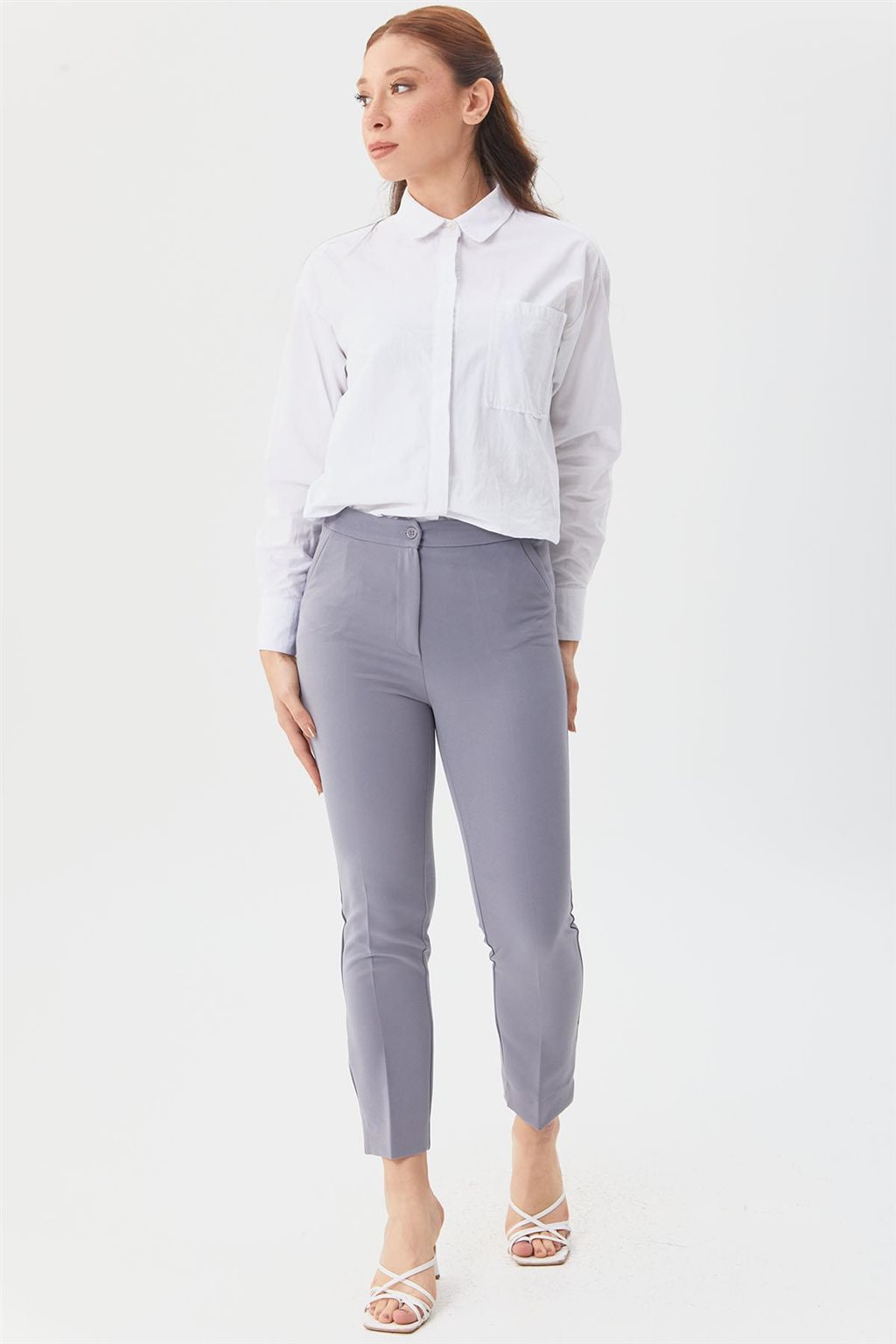 Slit Hem Skinny Pants Gray