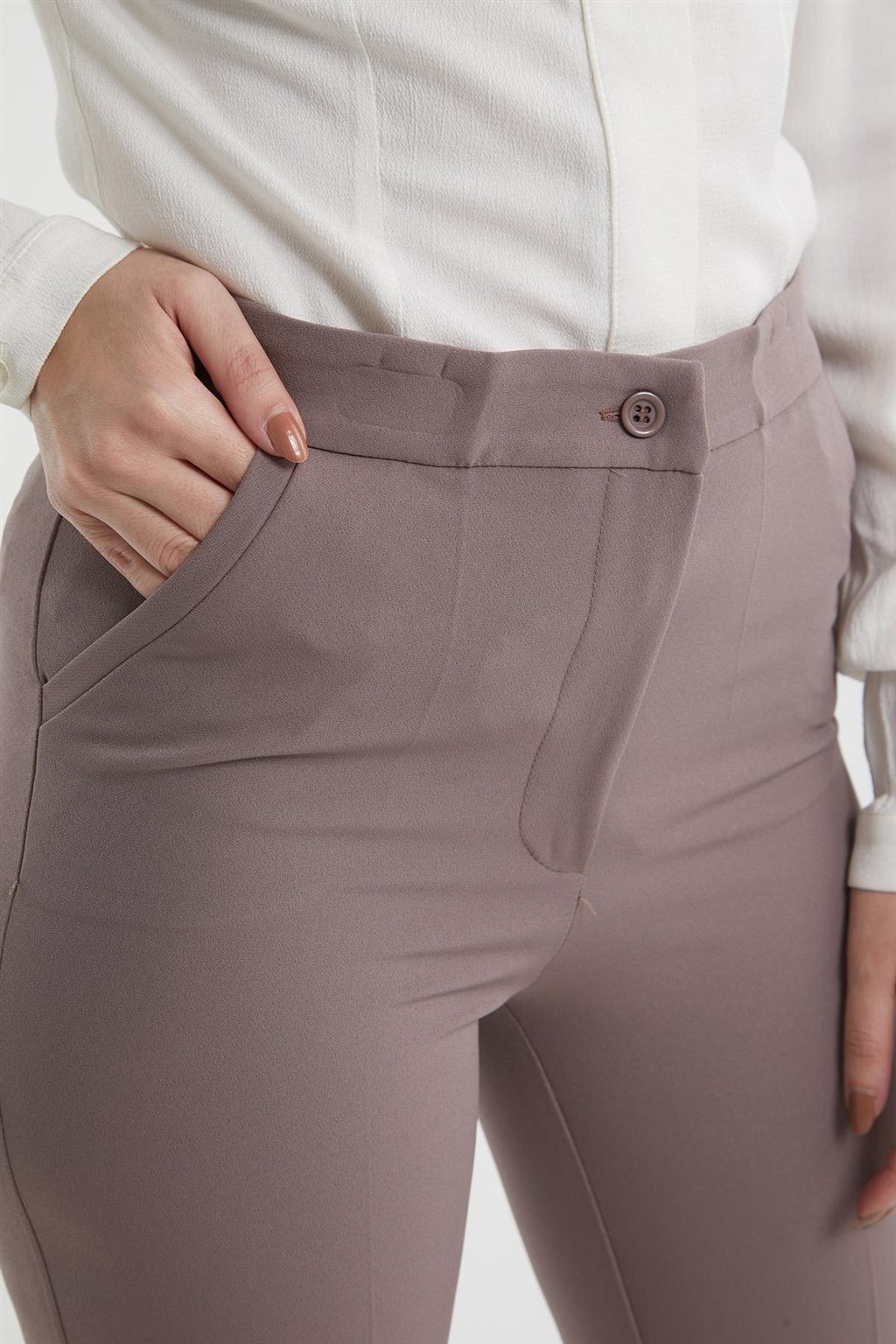 Slit Hem Skinny Pants Taupe