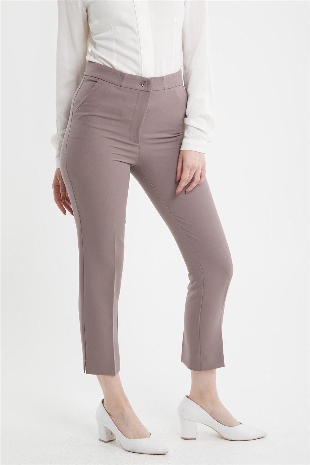 Slit Hem Skinny Pants Taupe