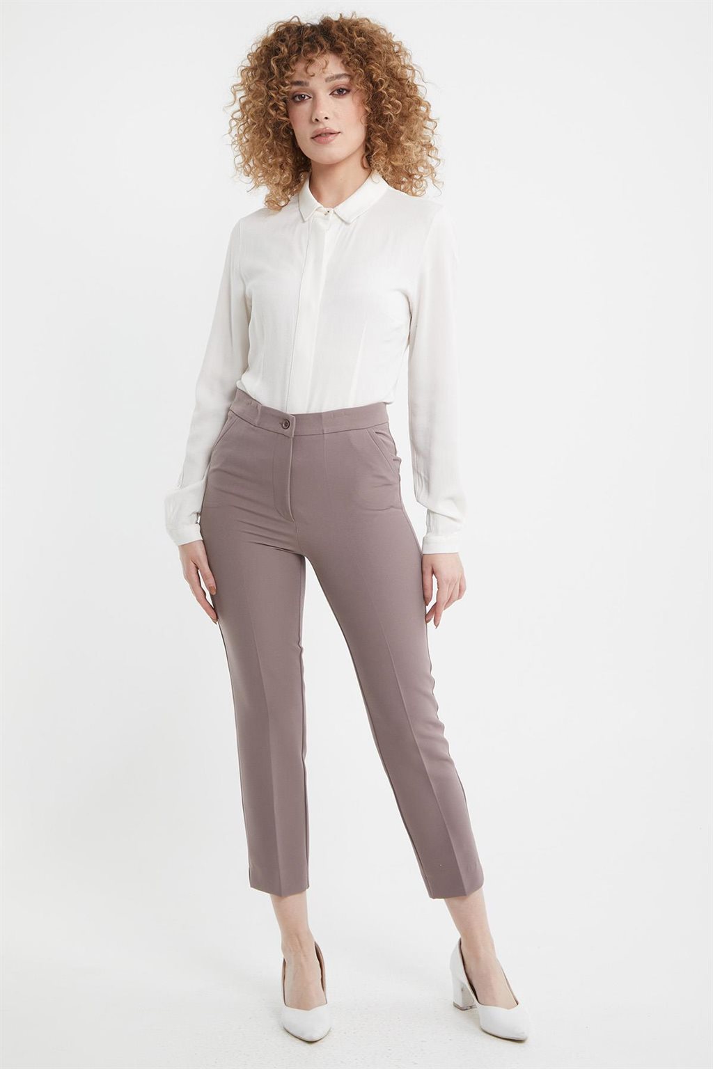 Slit Hem Skinny Pants Taupe