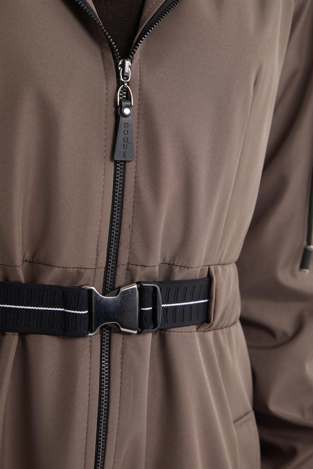 Hooded Belt Detail Coat Mink 