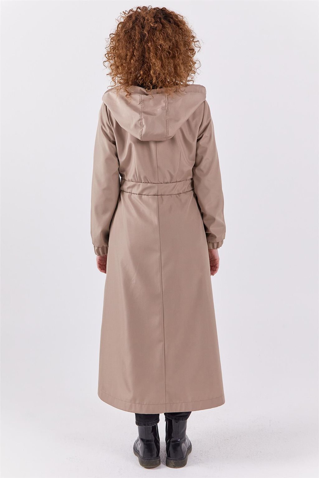 Hooded Belt Detail Coat Stone