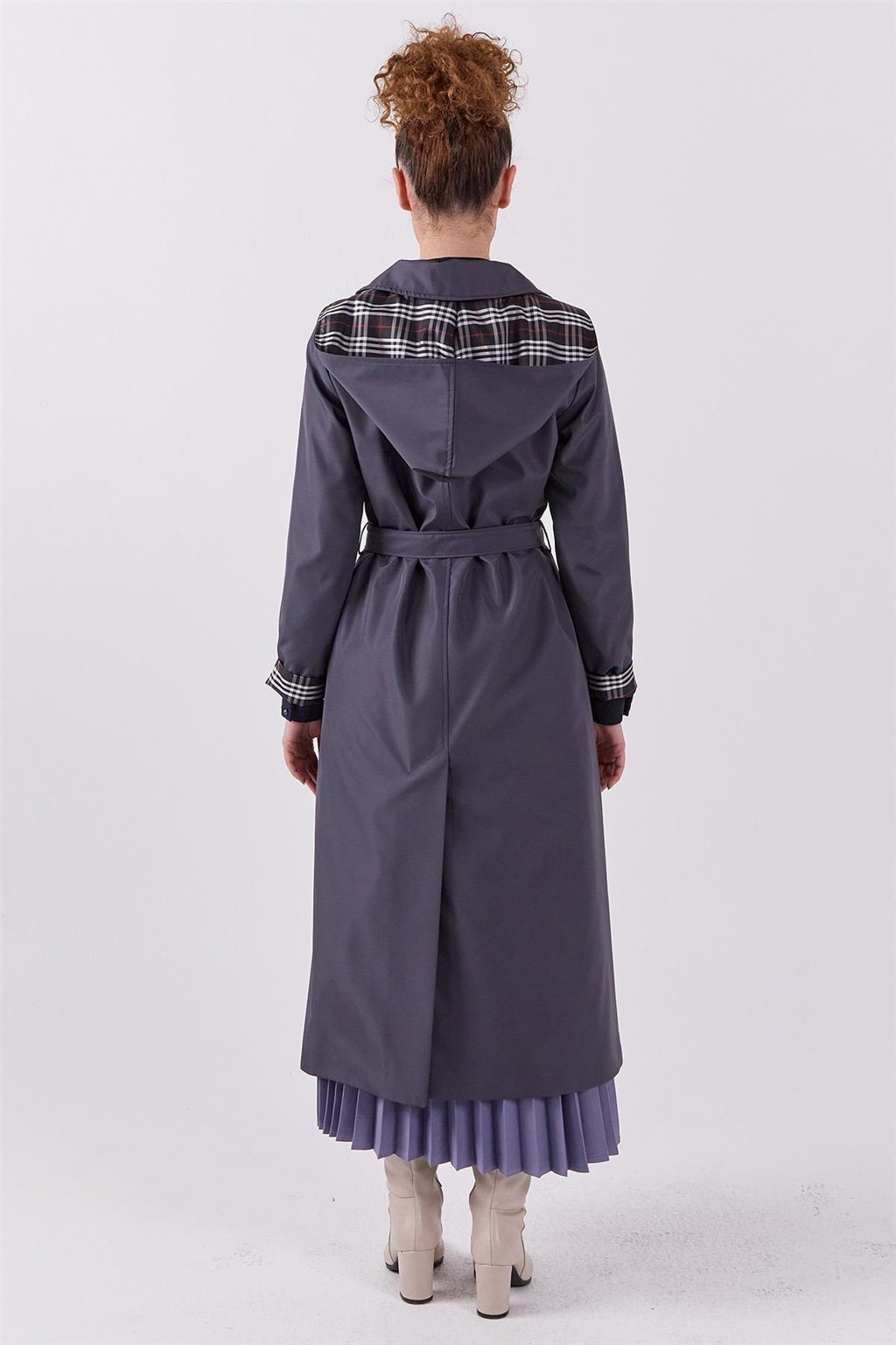 Hooded Belted Coat Anthracite 