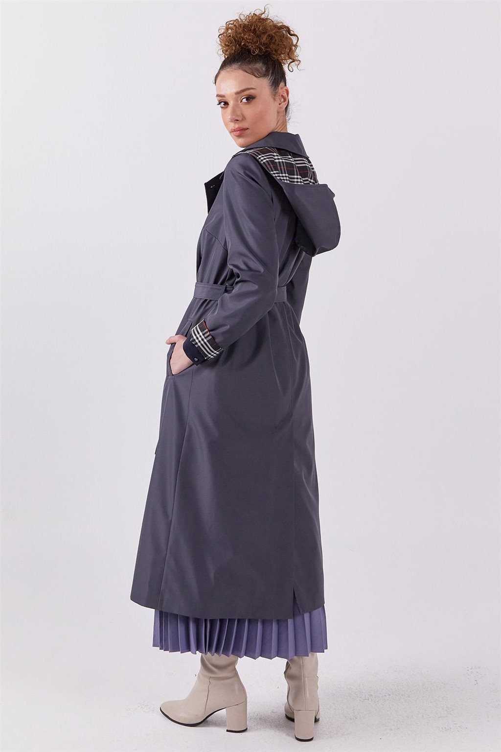 Hooded Belted Coat Anthracite 