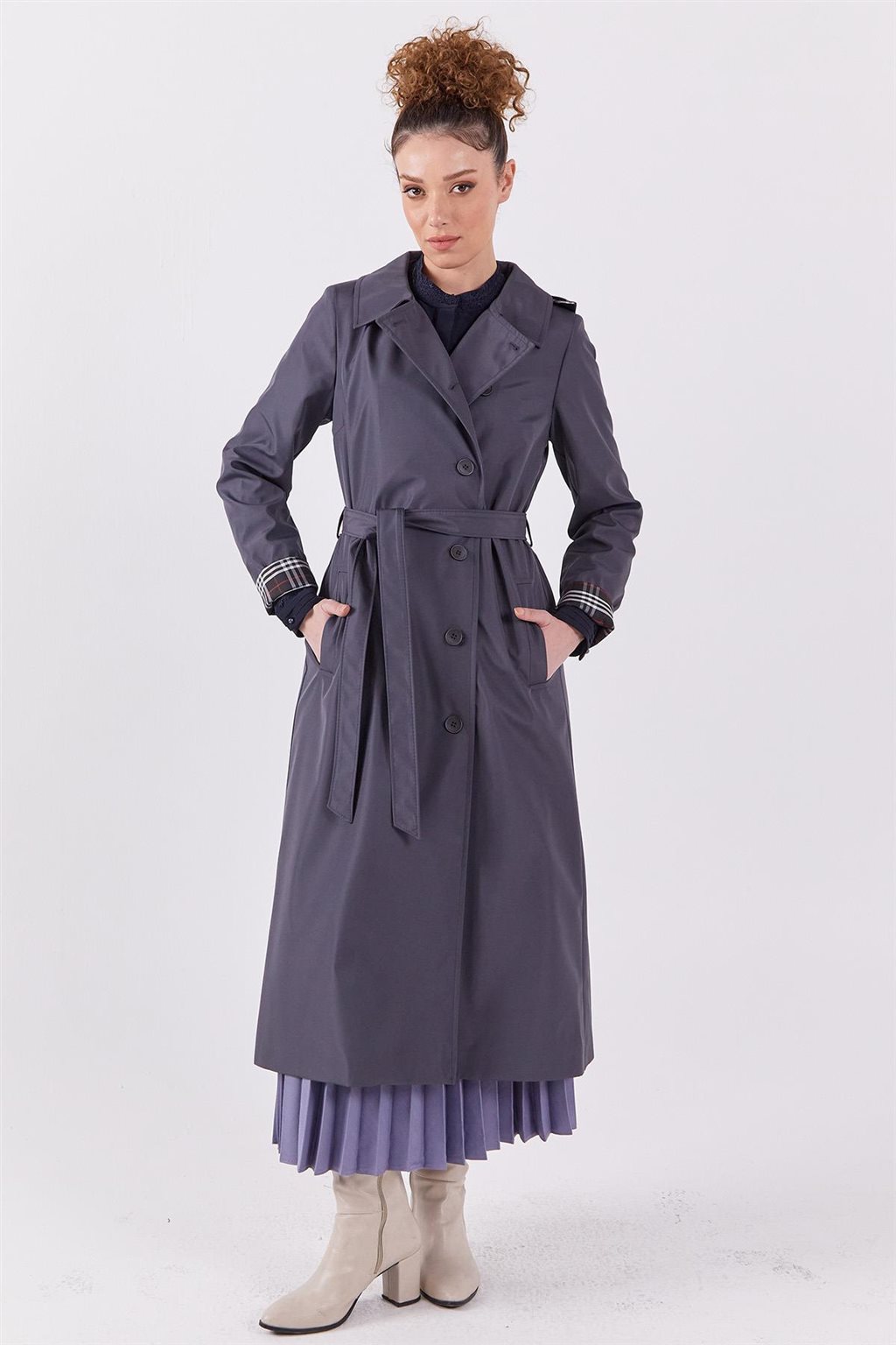 Hooded Belted Coat Anthracite 