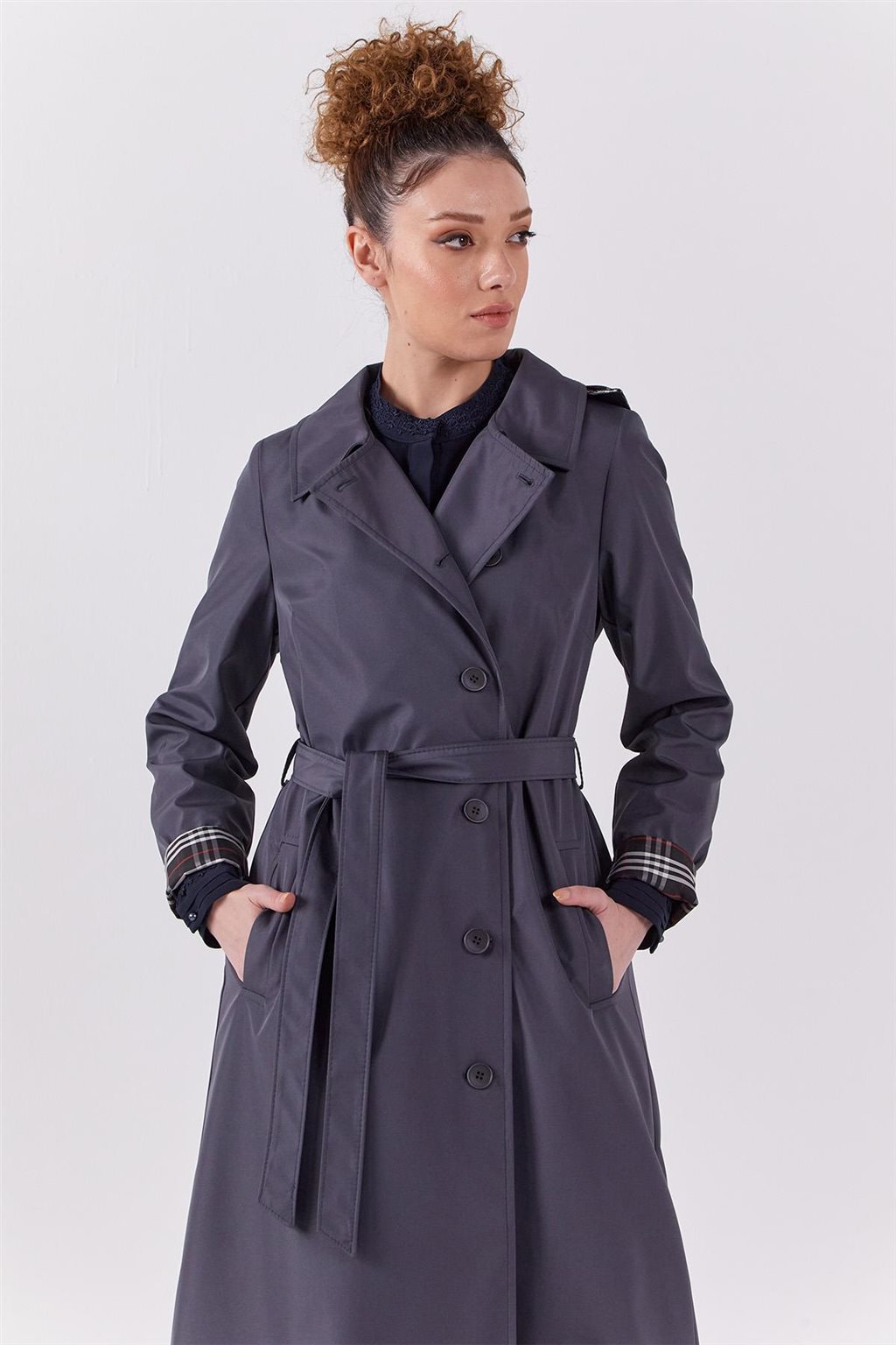 Hooded Belted Coat Anthracite 