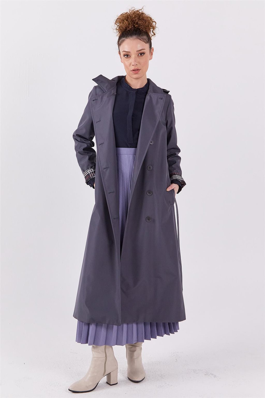 Hooded Belted Coat Anthracite 
