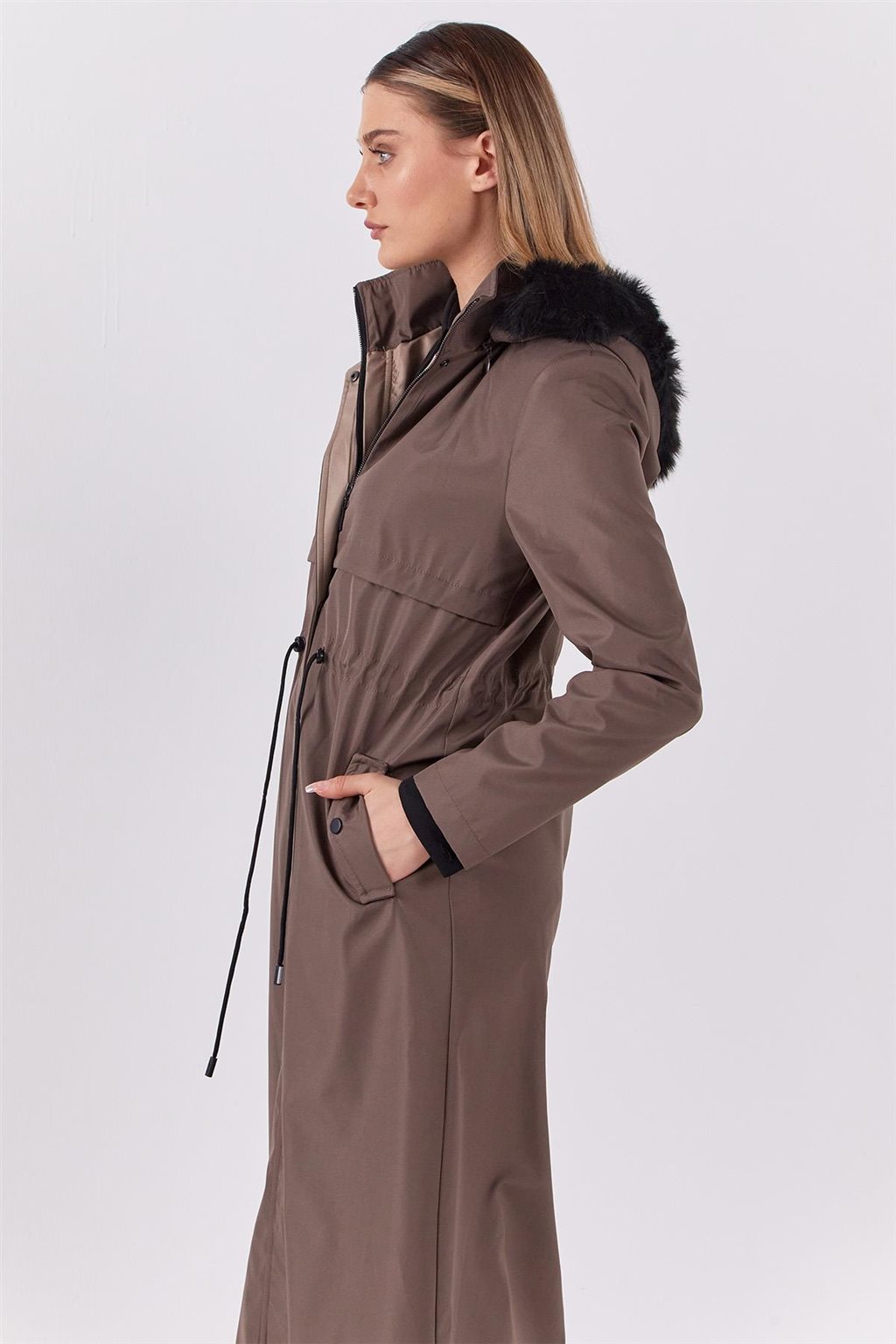 Adjustable Waist Faux Fur Coat Mink
