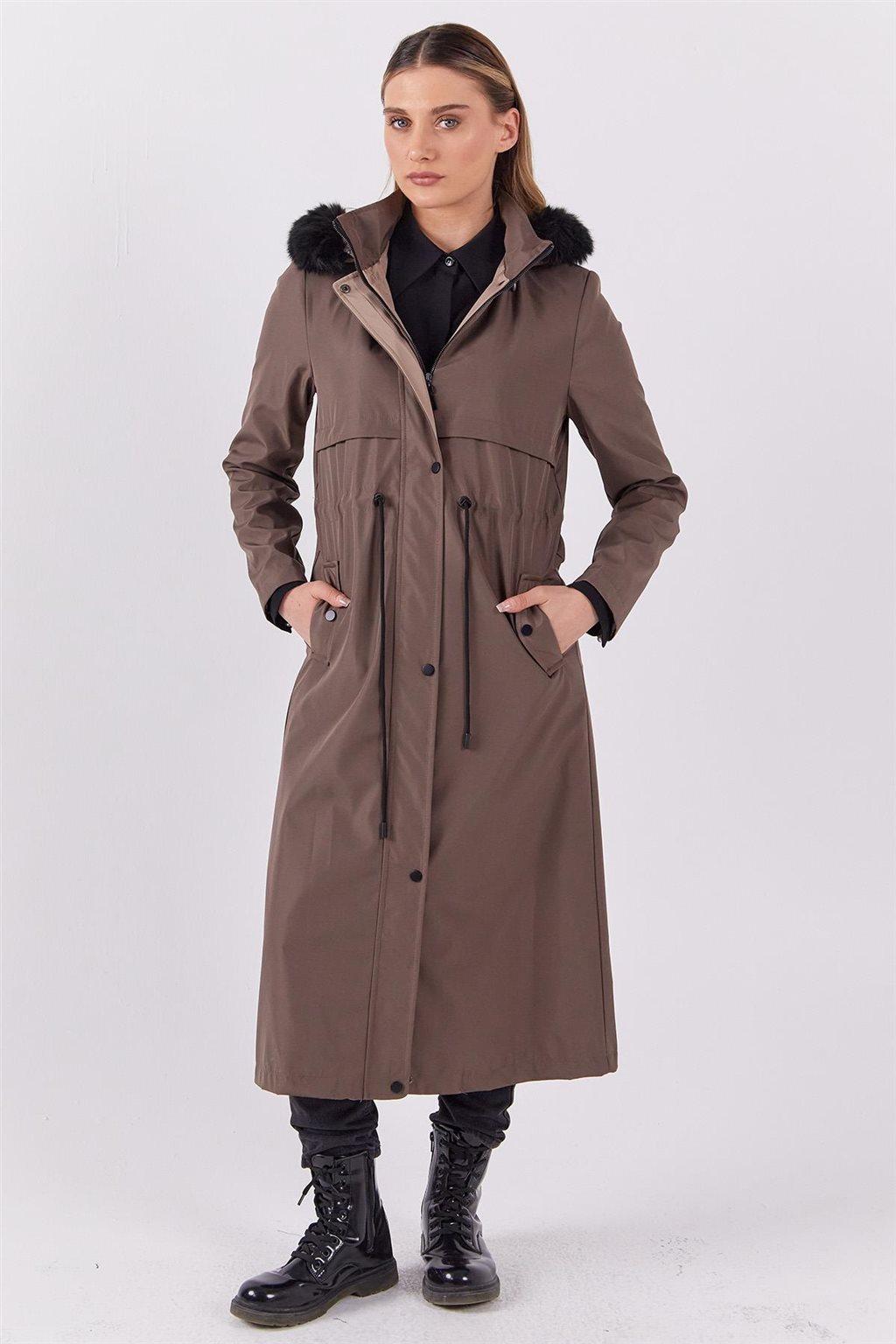 Adjustable Waist Faux Fur Coat Mink