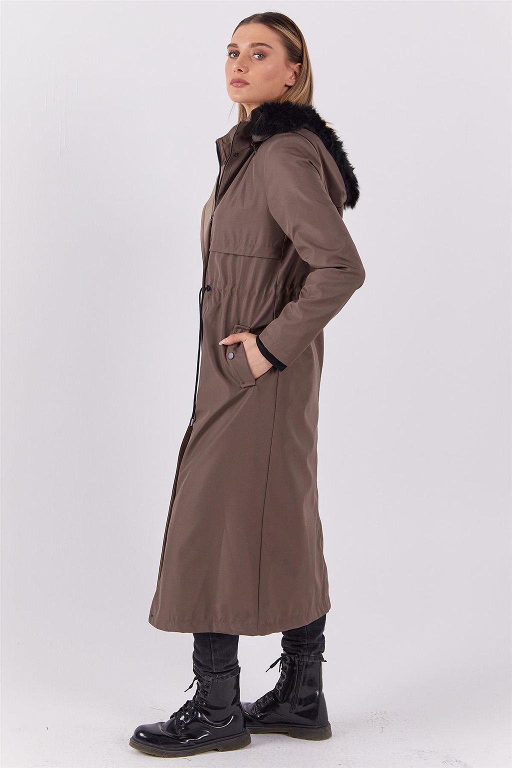 Adjustable Waist Faux Fur Coat Mink