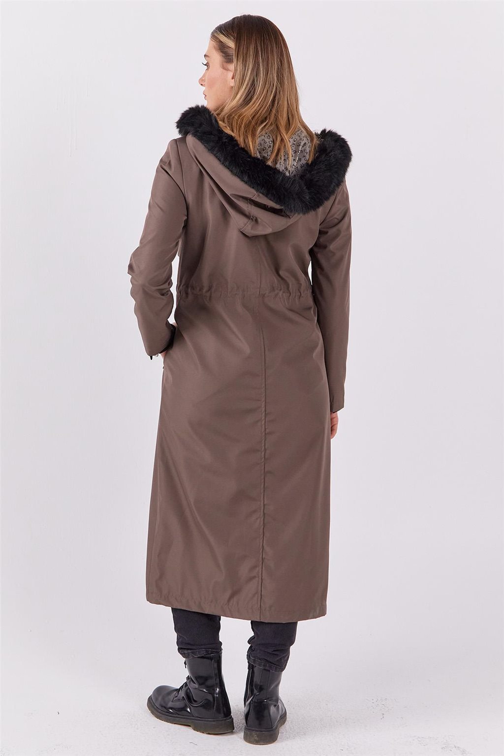 Adjustable Waist Faux Fur Coat Mink