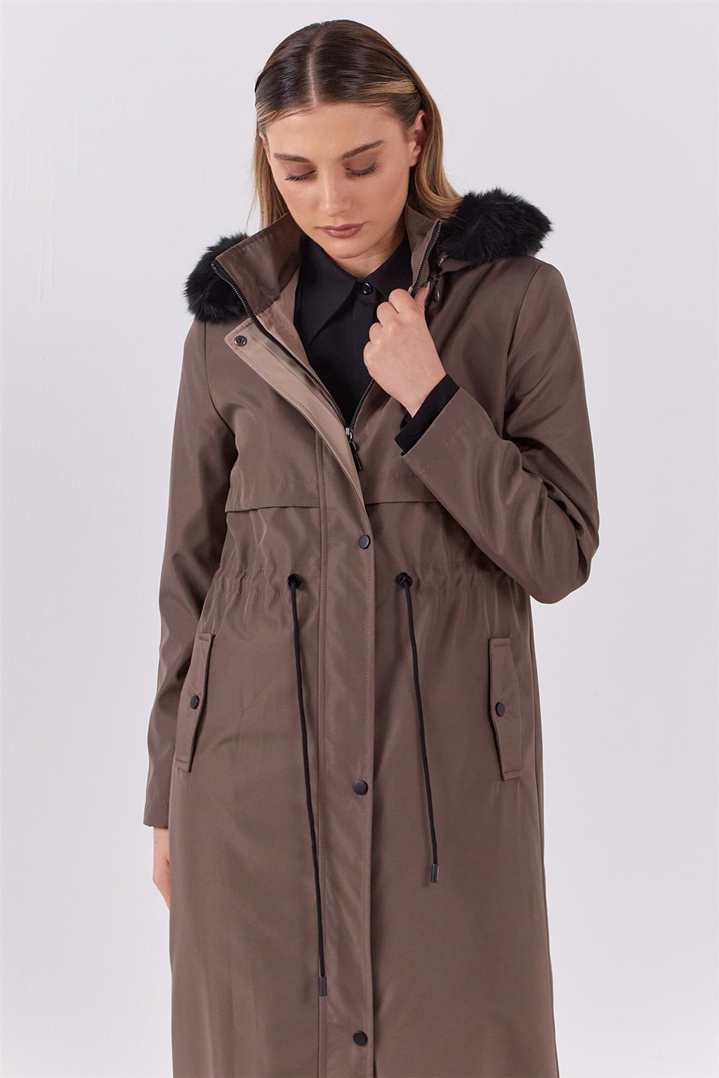 Adjustable Waist Faux Fur Coat Mink