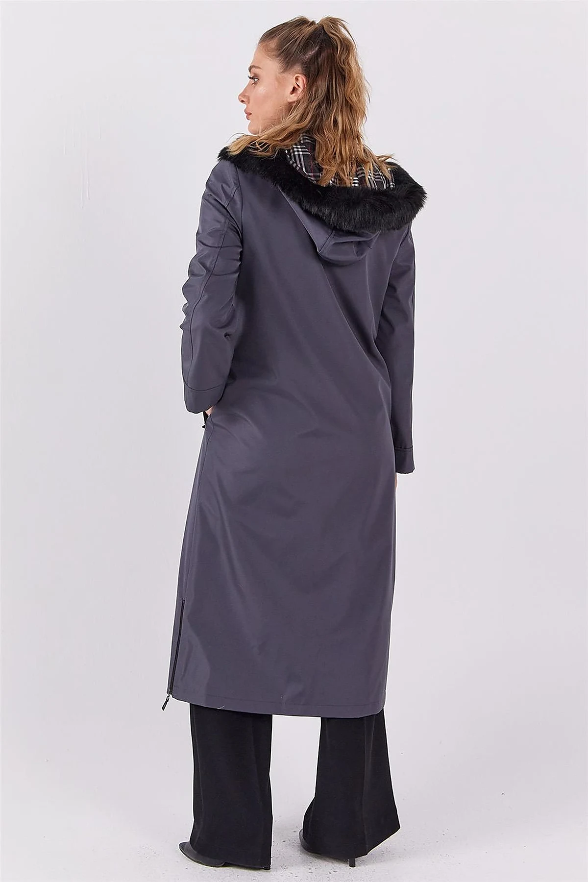 Pocket Detail Hooded Coat Anthracite