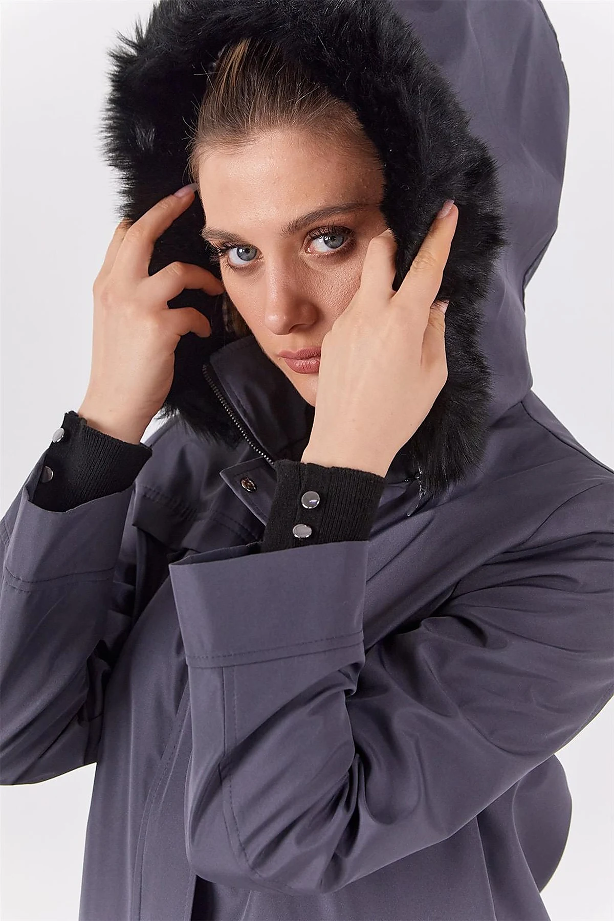 Pocket Detail Hooded Coat Anthracite