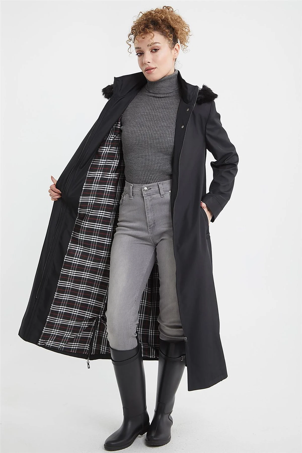 Pocket Detail Hooded Coat Black