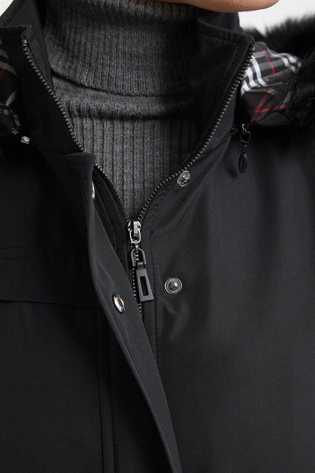 Pocket Detail Hooded Coat Black