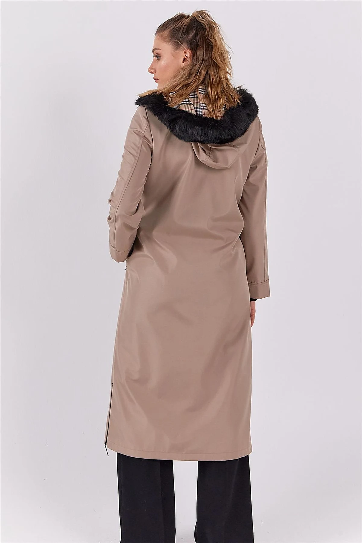 Pocket Detail Hooded Coat Stone 