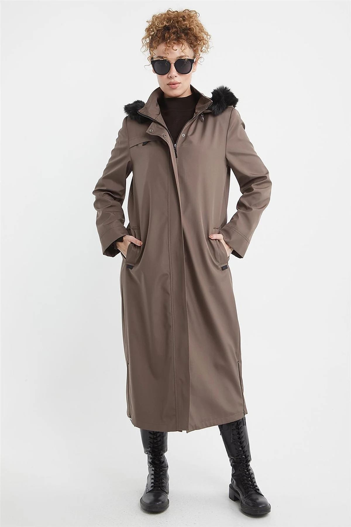 Pocket Detail Hooded Coat Mink 