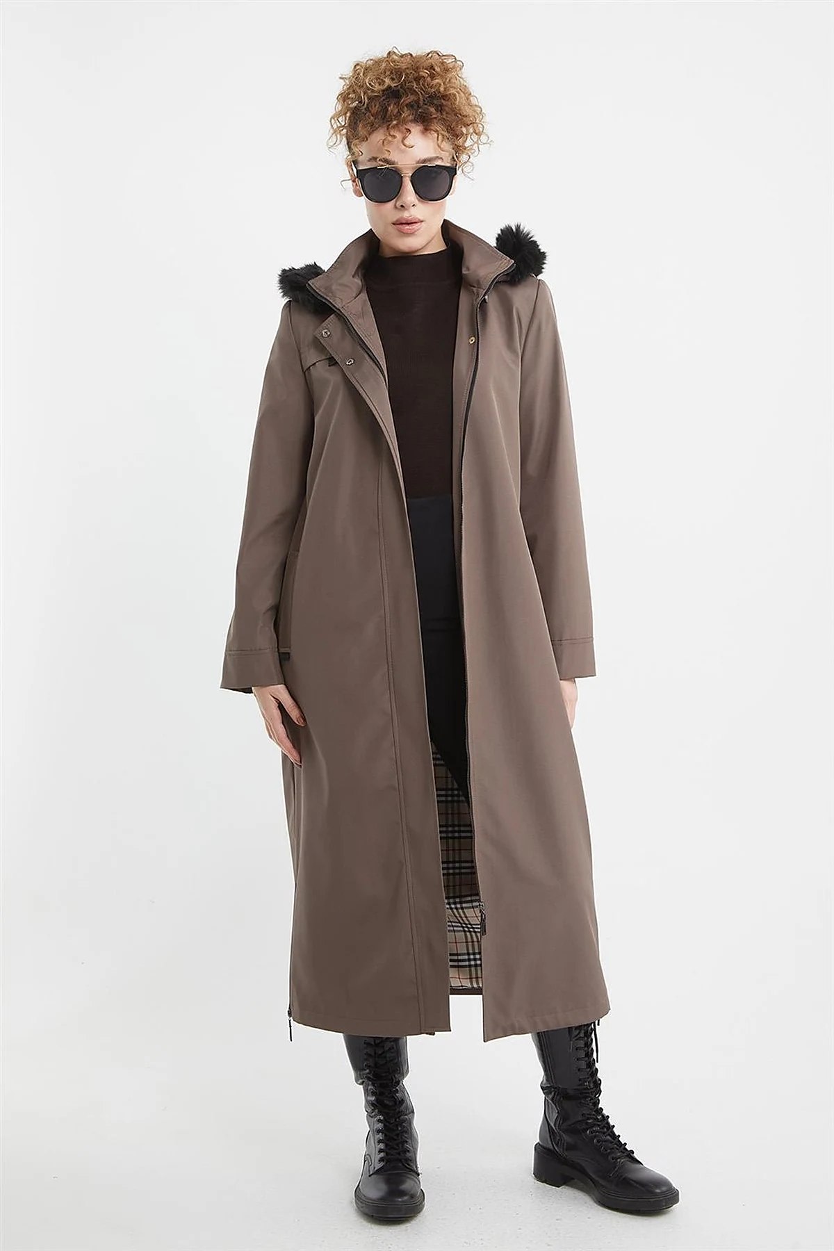 Pocket Detail Hooded Coat Mink 