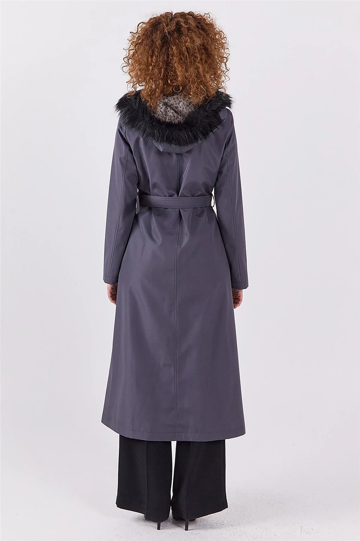 Leather-Trimmed Hooded Coat Anthracite