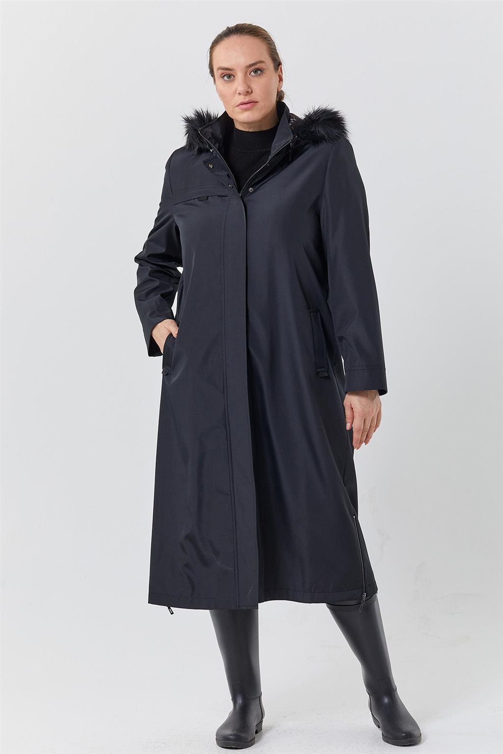 Zippered Hem Detail Coat Black