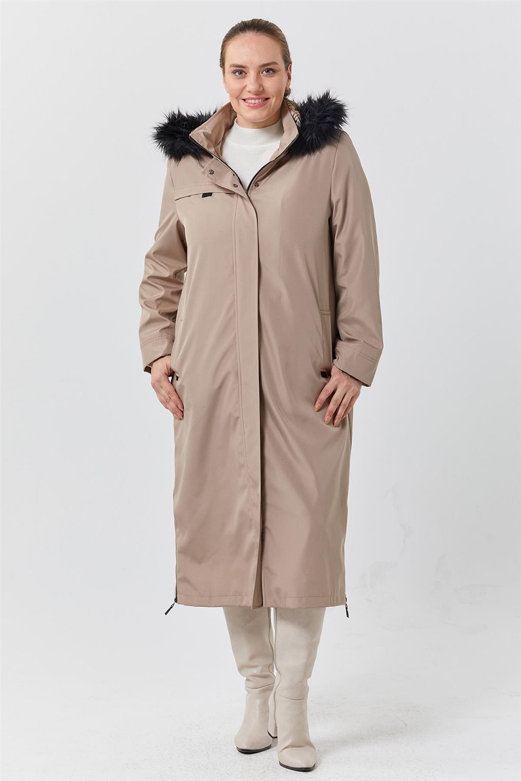 Zippered Hem Detail Coat Stone 