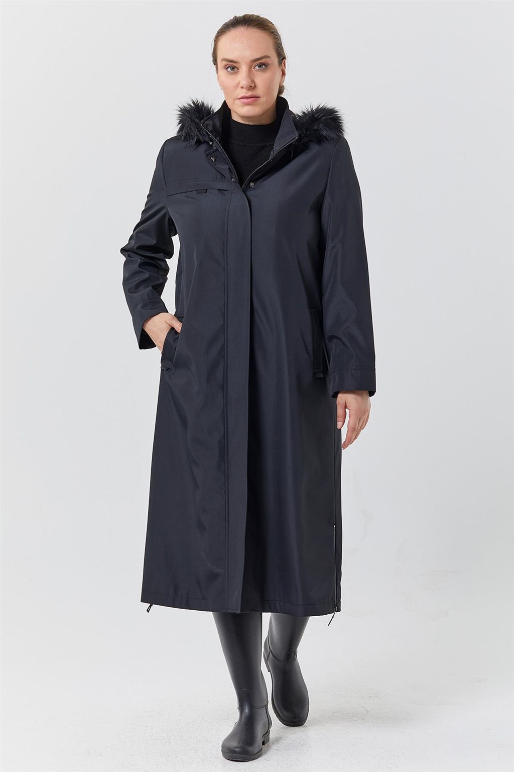 Zippered Hem Detail Coat Black