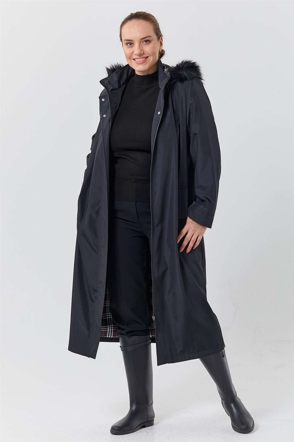 Zippered Hem Detail Coat Black