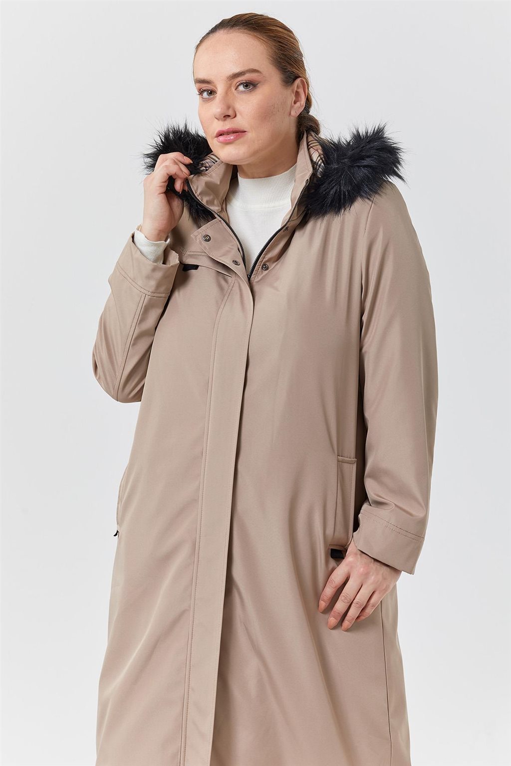 Zippered Hem Detail Coat Stone 