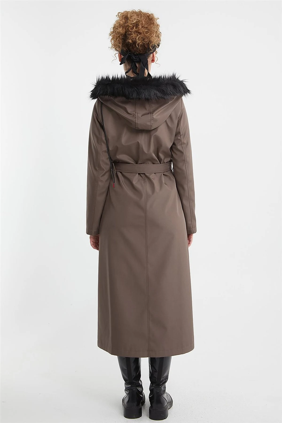 Leather-Trimmed Hooded Coat Mink 