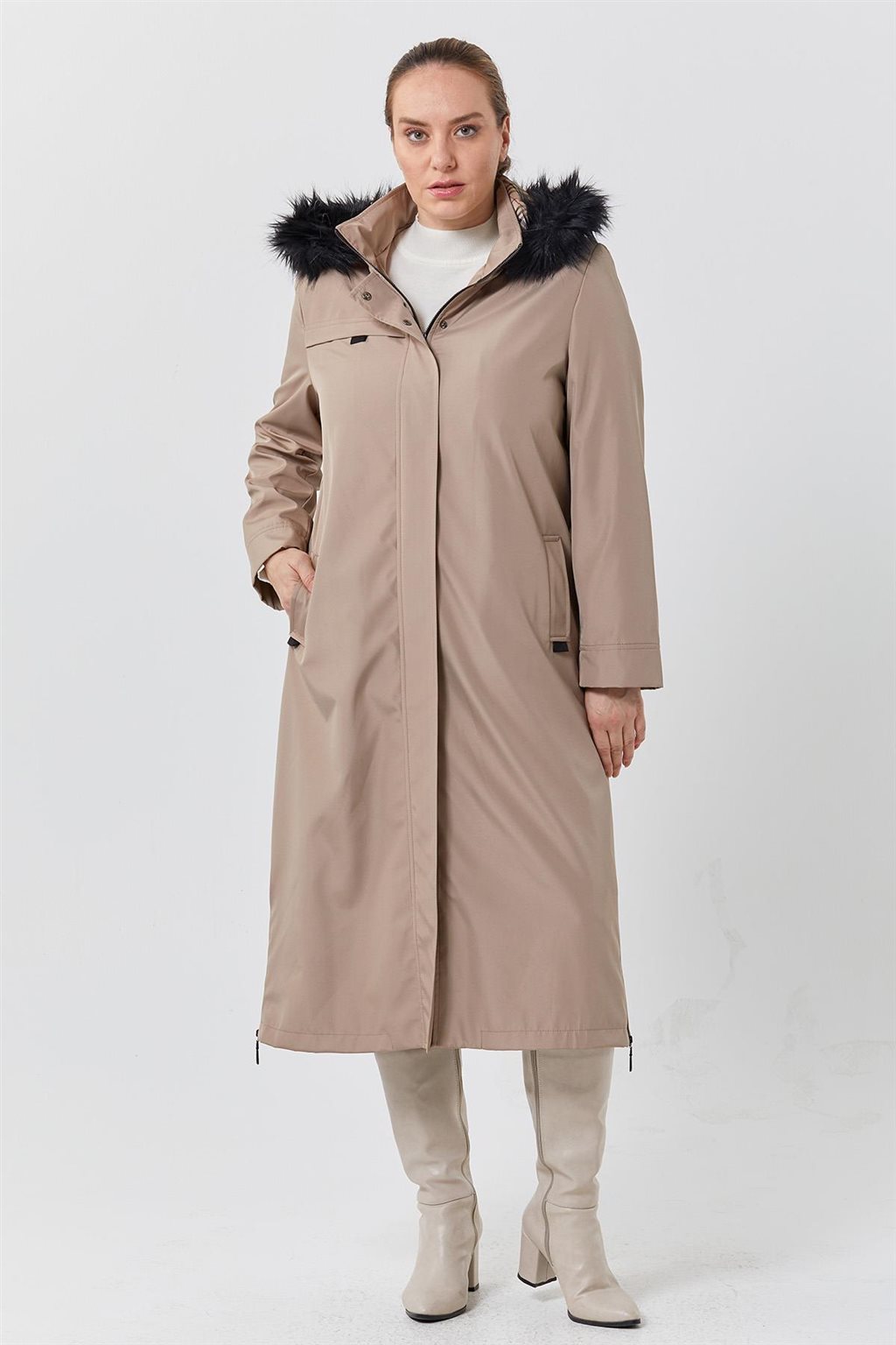 Zippered Hem Detail Coat Stone 
