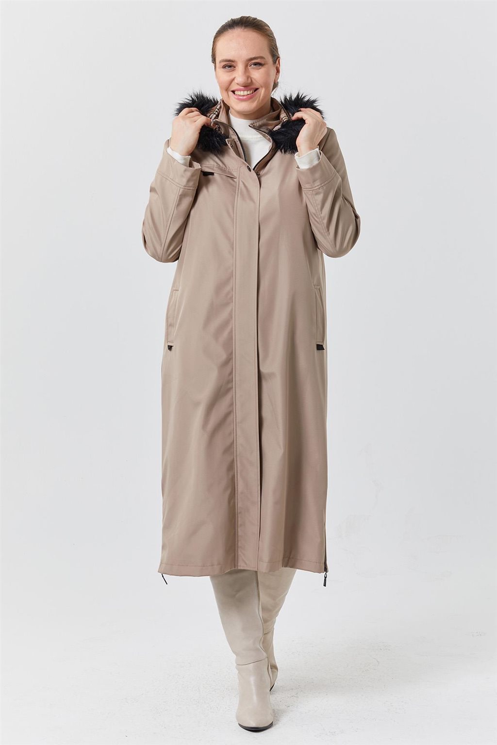 Zippered Hem Detail Coat Stone 