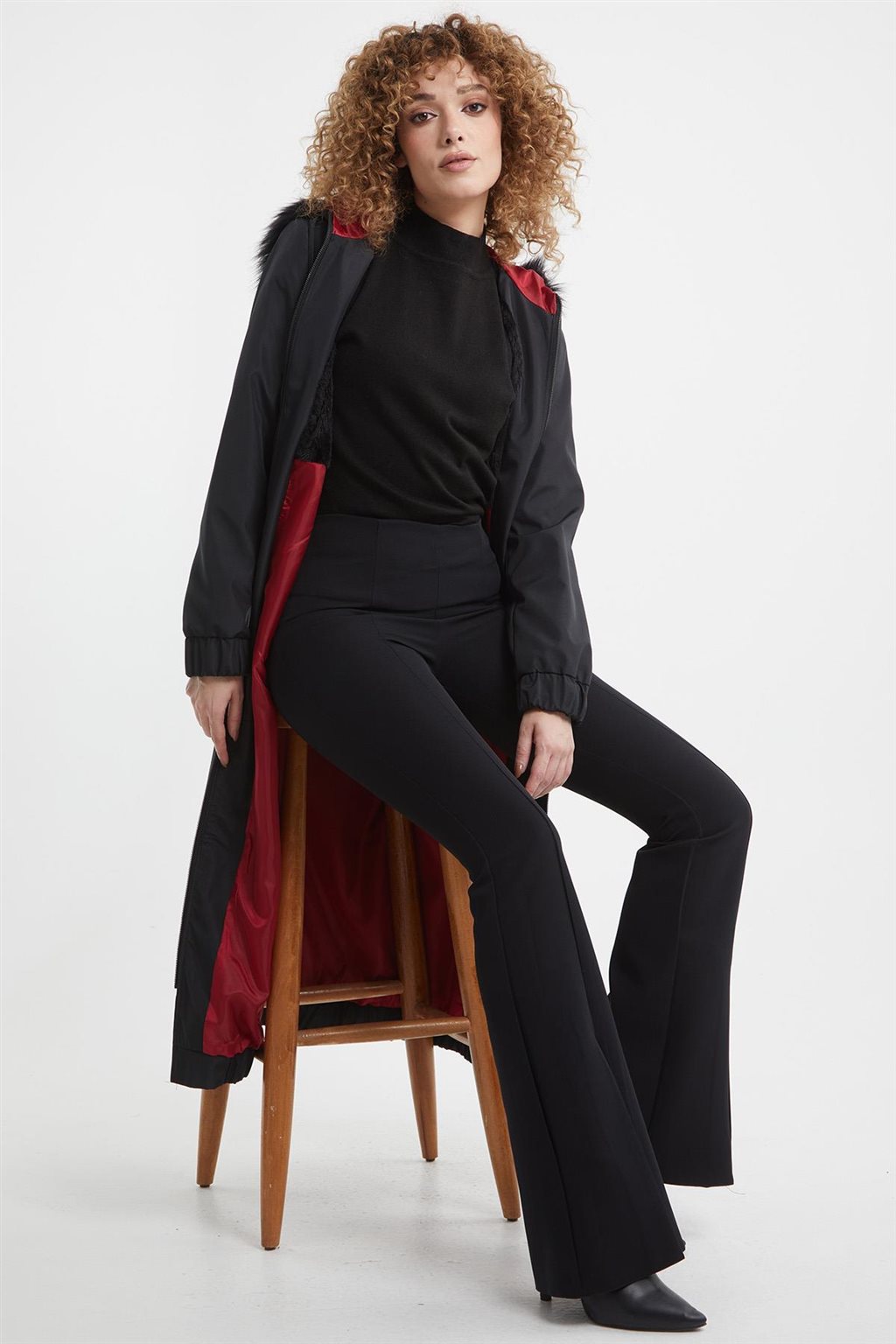 Faux Fur Zippered Coat Black