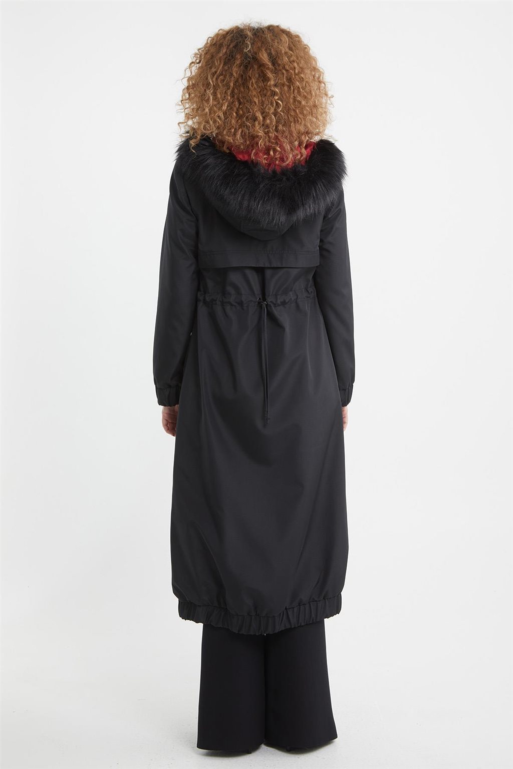 Faux Fur Zippered Coat Black