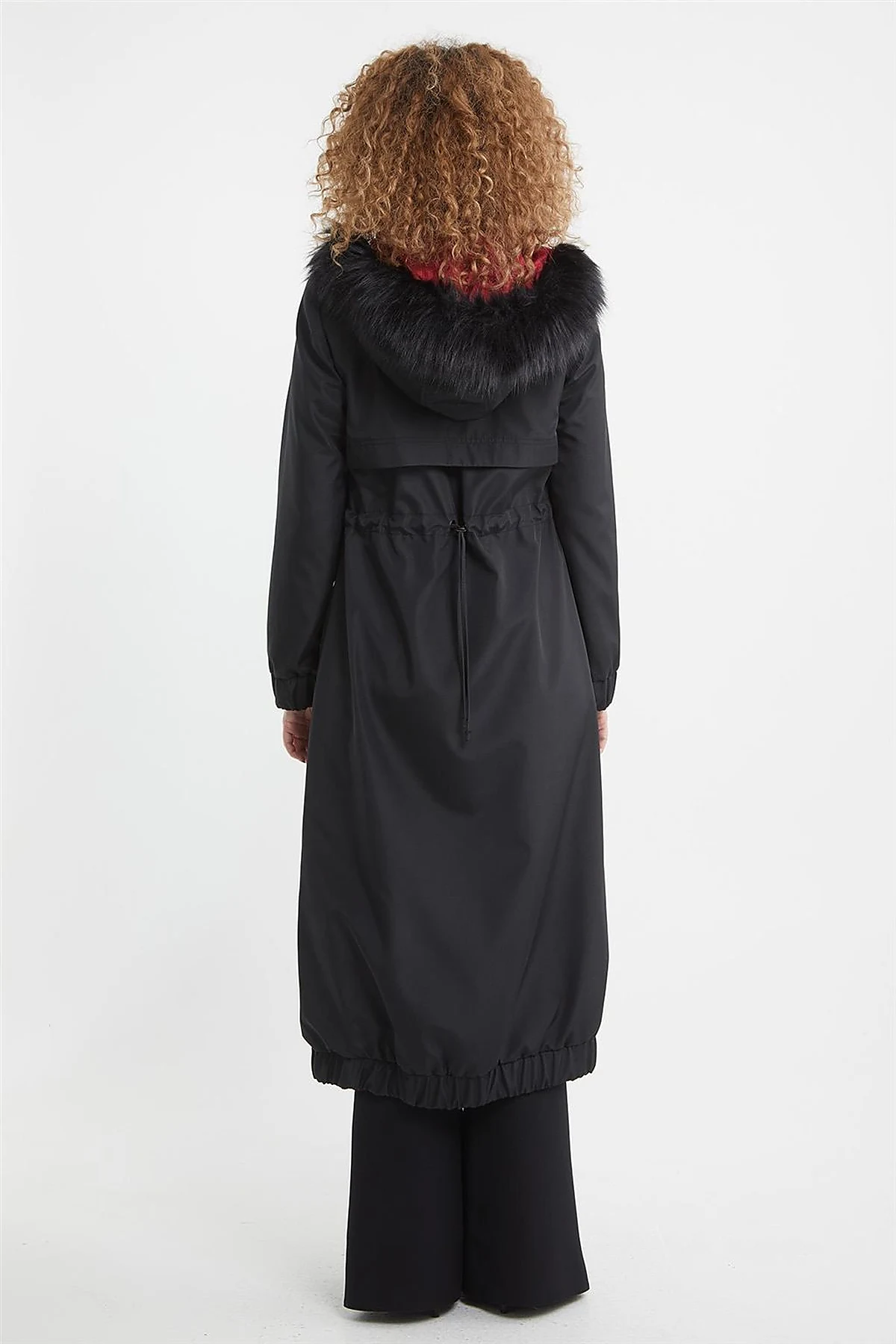 Faux Fur Zippered Coat Black