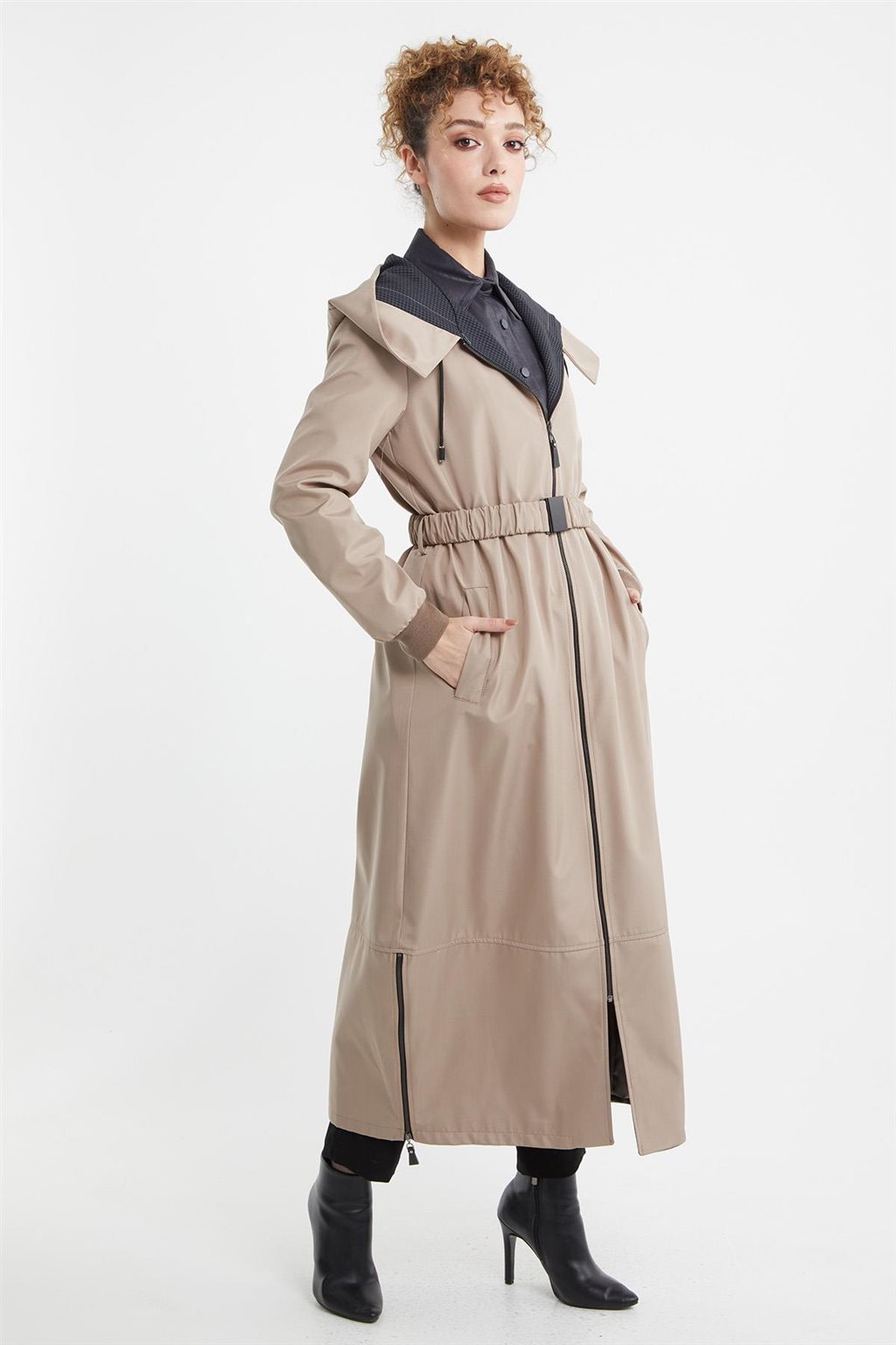 Belted Hooded Coat Stone
