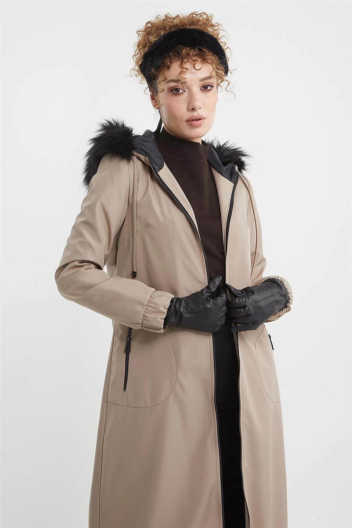Faux Fur Zippered Coat Stone
