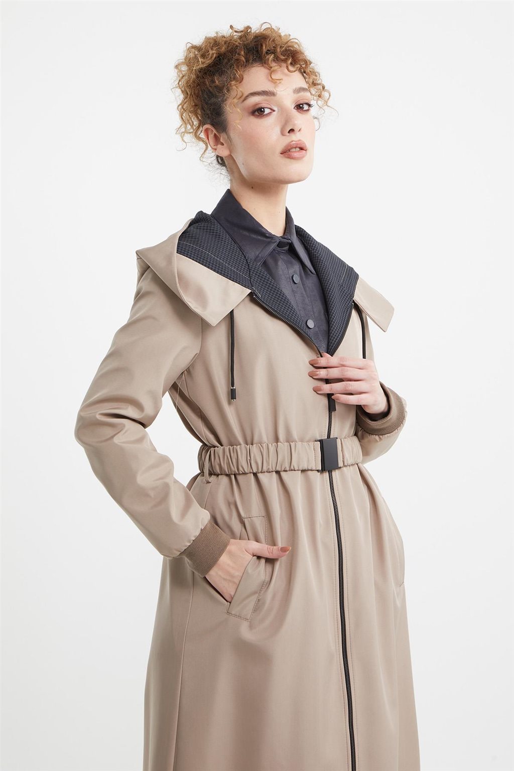 Belted Hooded Coat Stone