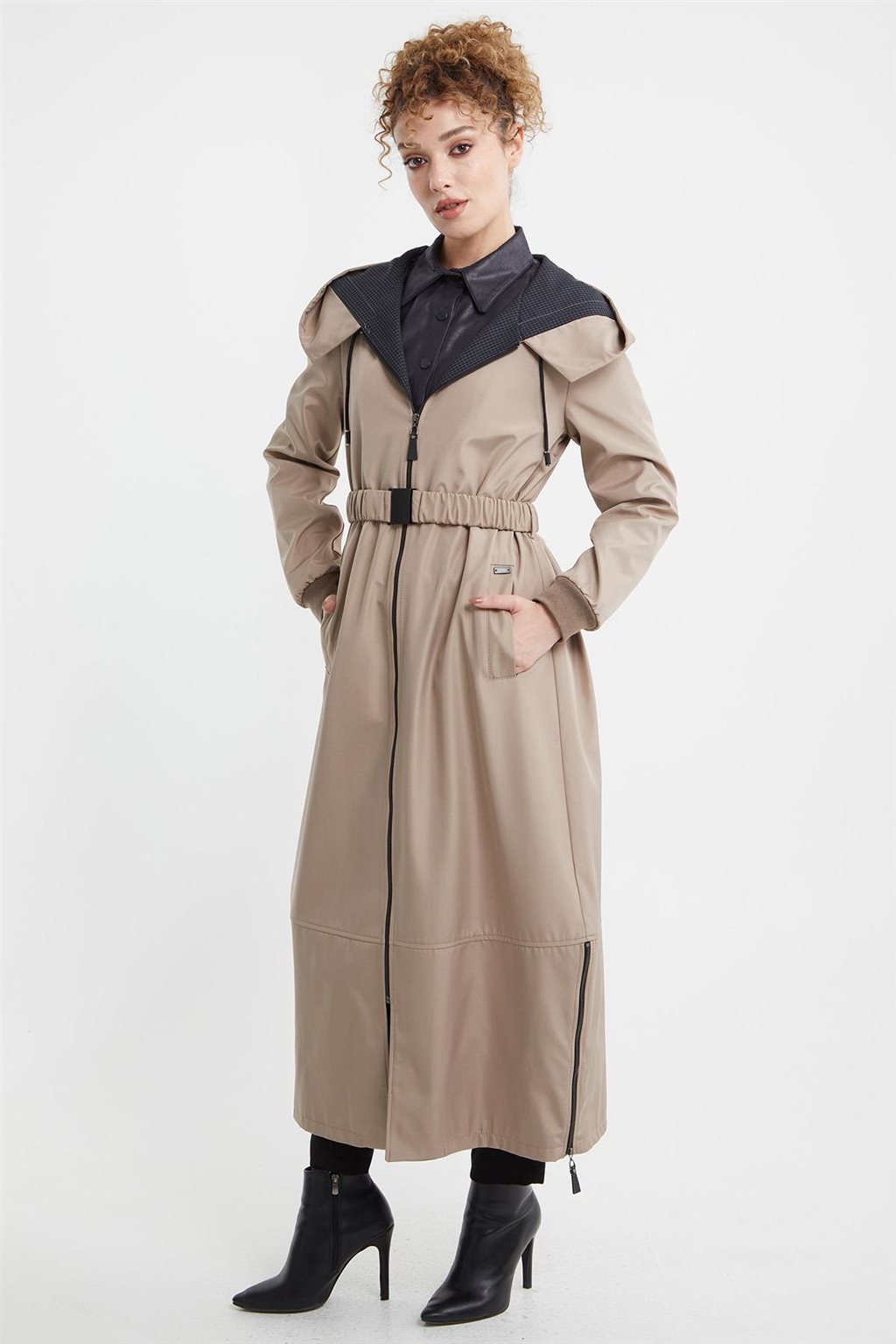 Belted Hooded Coat Stone