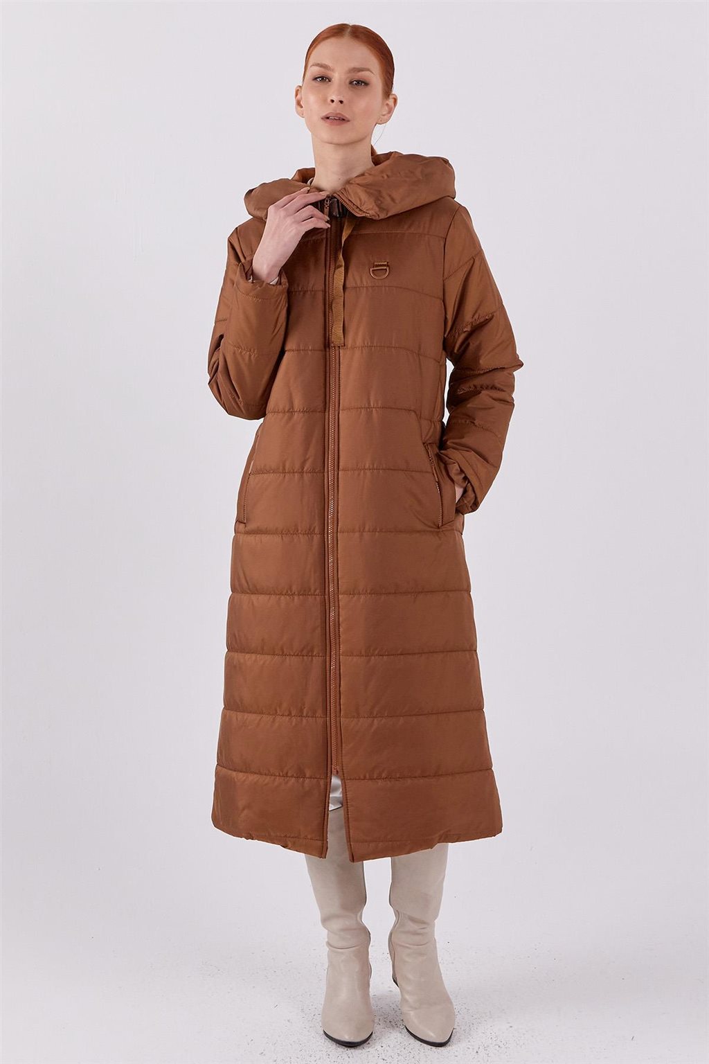 Dik Yakalı Anorak Mont Camel 