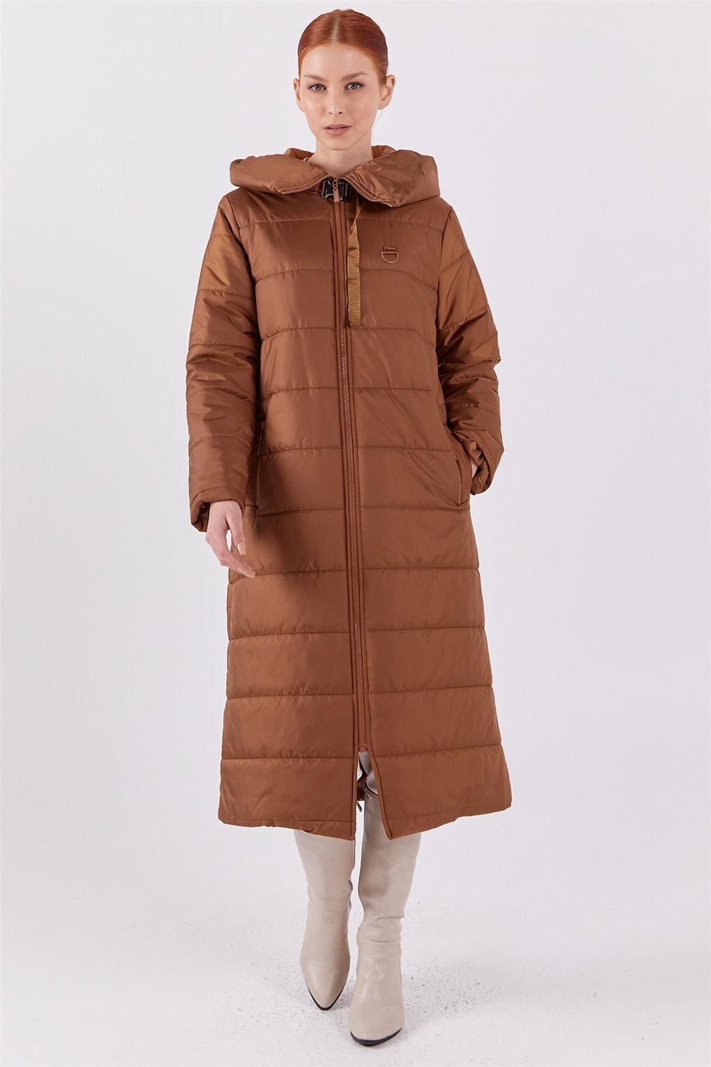 Dik Yakalı Anorak Mont Camel 