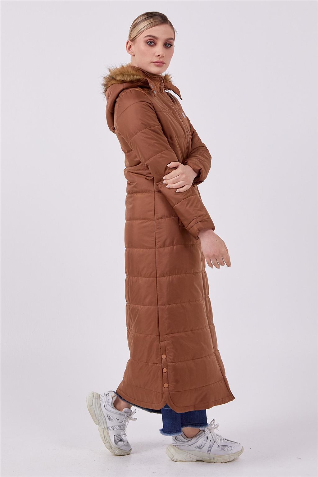 Faux Fur Hooded Anorak Coat Camel 
