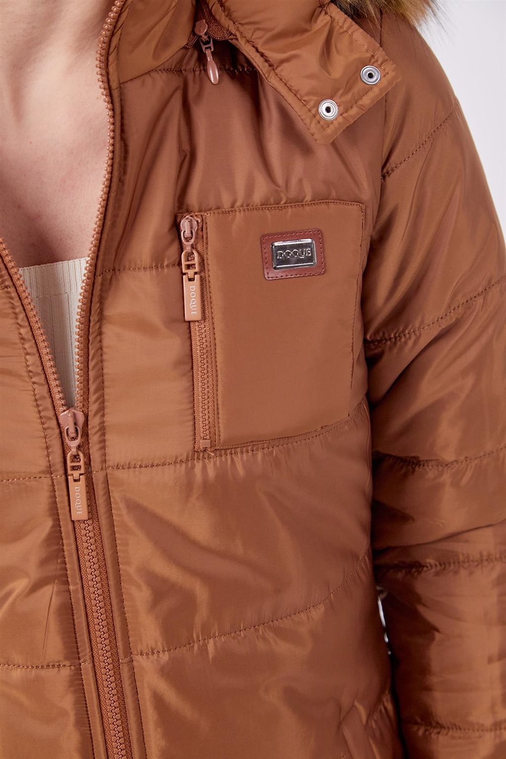 Faux Fur Hooded Anorak Coat Camel 