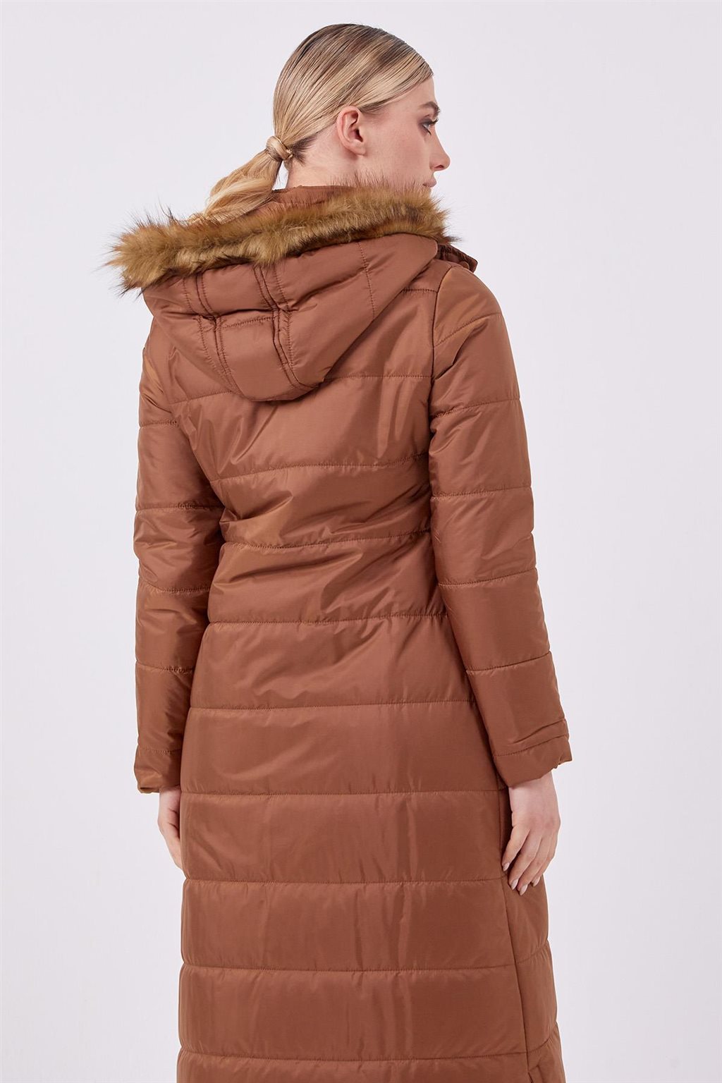 Faux Fur Hooded Anorak Coat Camel 