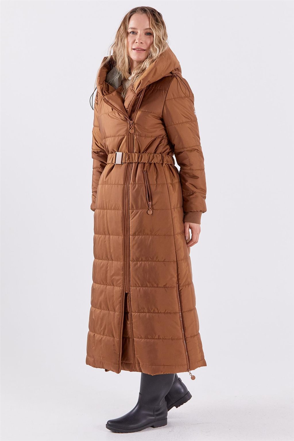 Side Zippered Anorak Coat Camel