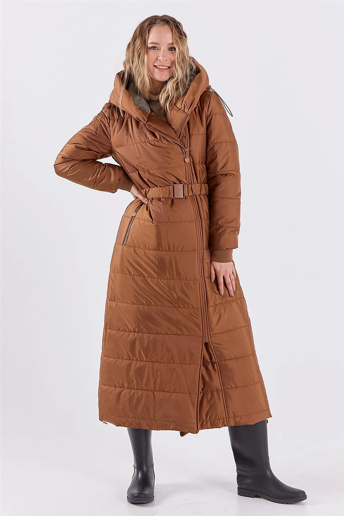 Side Zippered Anorak Coat Camel