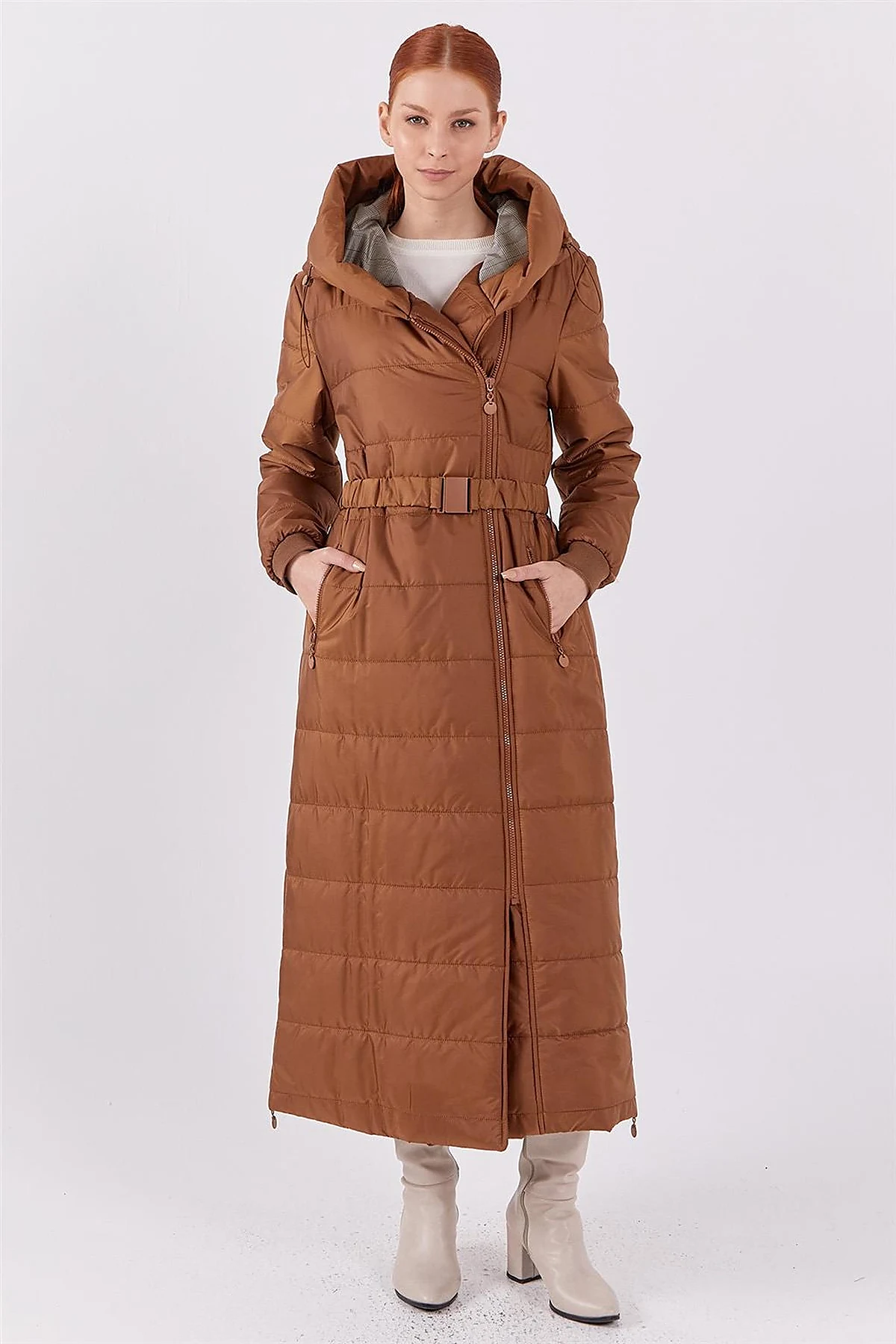 Side Zippered Anorak Coat Camel