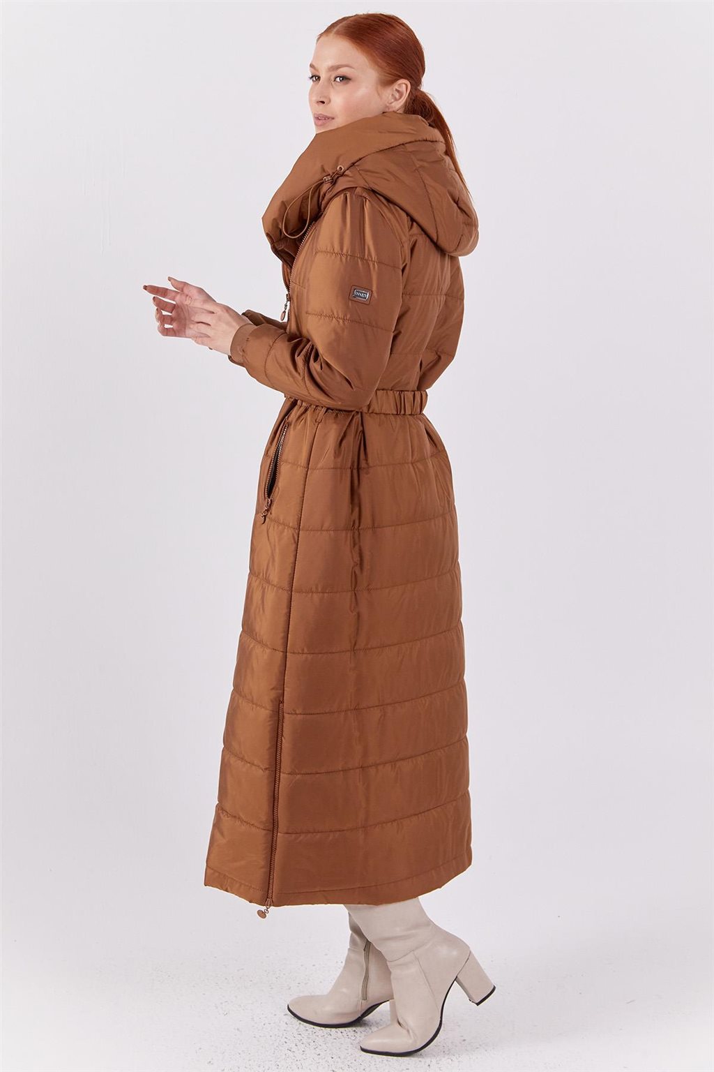 Side Zippered Anorak Coat Camel